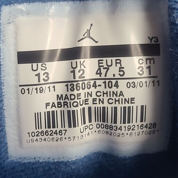 Air Jordan 3 Retro 2011 Mens Size 13 "True Blue" Basketball Sneakers 136064-104 - Picture 14 of 16